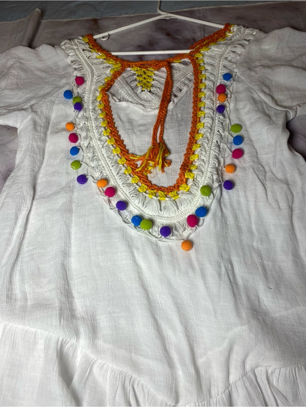 SHEIN Cream Crochet-Trim Mini Dress with Orange & Yellow Accents - Picture 10 of 15